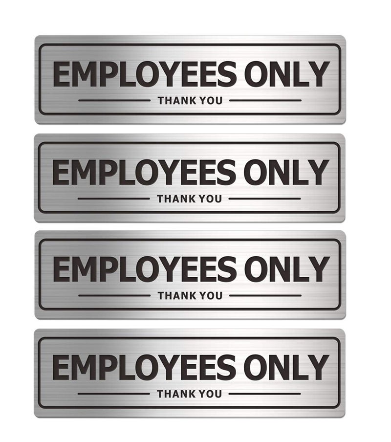 MongFun Employees Only Sign, Metal Self-Adhesive Signs for Business Door Wall, Aluminum Durable Signboard for Office Store Restroom (4 Pack, 7Ã—2 inches) - Image 1